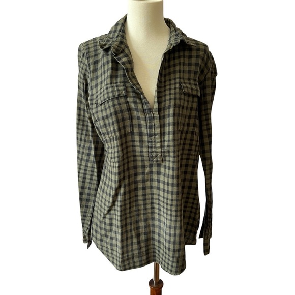 SPLENDID COTTON TOP M GREEN PLAID COTTON CASUAL PREPPY FLANNEL SOFT COZY PULL ON - Picture 1 of 12